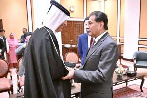 Speaker National Assembly Sardar Ayaz Sadiq in a meeting with Parliamentary delegation from the State of Qatar headed by Speaker Shura Council of the State of Qatar Hassan bin Abdulla Al-Ghanim.