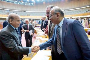 Prime Minister Muhammad Shehbaz Sharif interacts with the MNAs during the National Assembly session