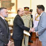 H.E. Munsoo Kurrimbaccus, High Commissioner designate of Mauritius, presenting his credentials to President Asif Ali Zardari at Aiwan-e-Sadr