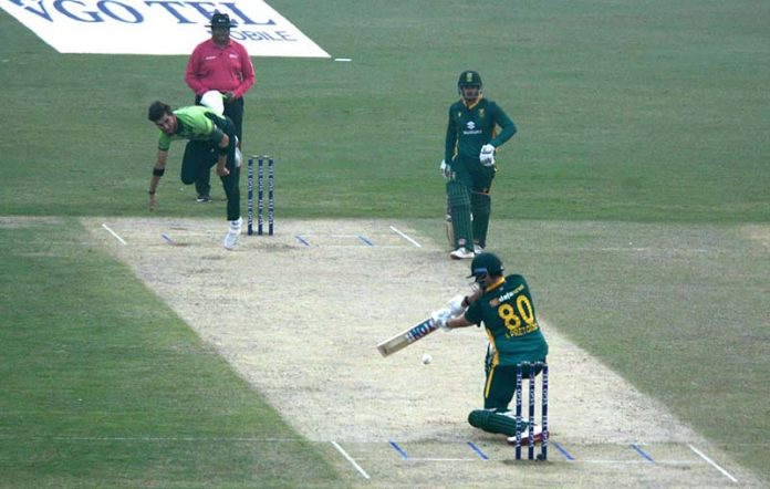A view of the first One Day International (ODI) cricket match being played between Pakistan and South Africa at Iqbal Stadium