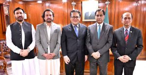 Speaker National Assembly Sardar Ayaz Sadiq in a group photo with Malaysian Parliamentary delegation headed by Deputy President of Malaysian Senate Mr. Datuk Nur Jazlan bin Tan Sri Mohamed at Parliament House .