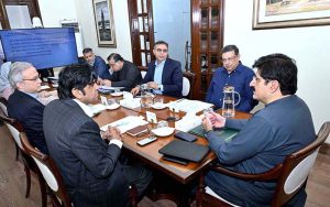 Sindh Chief Minister Syed Murad Ali Shah presides over a meeting to review the development portfolio at CM House.