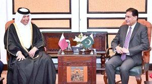 Speaker National Assembly Sardar Ayaz Sadiq in a meeting with Parliamentary delegation from the State of Qatar headed by Speaker Shura Council of the State of Qatar Hassan bin Abdulla Al-Ghanim.