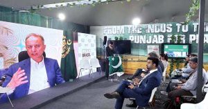 Federal Minister for Climate Change and Environmental Coordination Senator Dr. Musadik Masood Malik delivering a virtual keynote address from Islamabad at the high-level international dialogue on "Cryosphere Adaptation & Disaster Risk Reduction," held on the sidelines of the COP30 Climate Summit in the Brazilian Amazonian city of Belém.