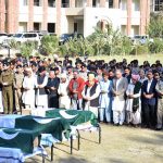 Federal Minister for Communications Abdul Aleem Khan attends the funeral prayers of Motorway Police martyrs