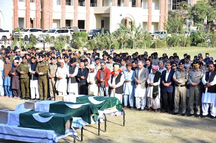 Federal Minister for Communications Abdul Aleem Khan attends the funeral prayers of Motorway Police martyrs