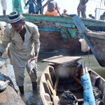 A fisherman unloads fish in Ibrahim Hyderi supply to the city
