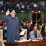 Sindh Chief Minister Syed Murad Ali Shah speaks on a resolution condemning the recent statements made by the Indian Defence Minister during the Sindh Assembly session.