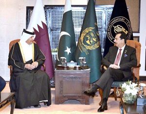 Chairman Senate, Syed Yousaf Raza Gilani in a meeting with Speaker of the Shura Council of the State of Qatar, H.E. Hassan Bin Abdullah Al-Ghanim.