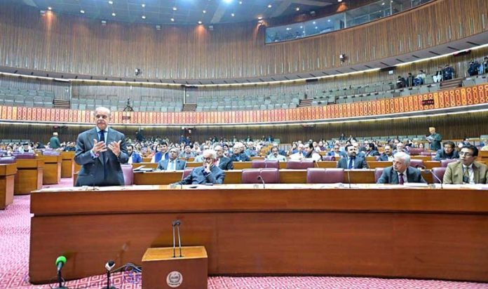 Prime Minister Muhammad Shehbaz Sharif addresses the National Assembly session