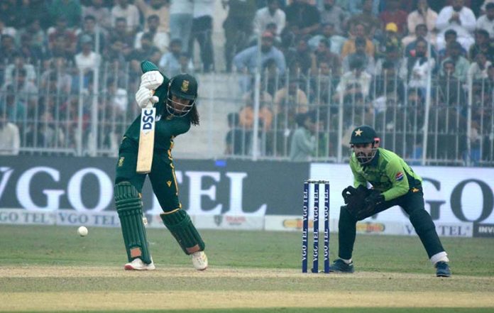 A view of the first One Day International (ODI) cricket match being played between Pakistan and South Africa at Iqbal Stadium