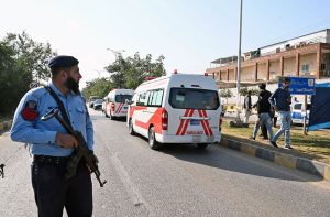 Security personnel remain on high alert and have cordoned off the District Judicial Complex following a terrorist blast that, according to initial reports, left twelve people dead and twenty others injured.