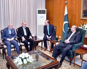 President Asif Ali Zardari meeting Mr Ali Ardeshir Larijani, Secretary of the Supreme National Security Council of Iran, at Aiwan-e-Sadr.