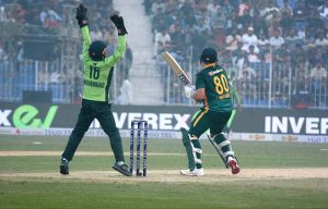 A view of the first One Day International (ODI) cricket match being played between Pakistan and South Africa at Iqbal Stadium