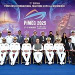 A group photo Chief Guest Federal Minister for Maritime Affairs Muhammad Junaid Anwar Chaudhry along with Chief of Staff (Vice Chief of Naval Staff) Vice Admiral Raja Rab Nawaz, Vice Admiral Muhammad Faisal Abbasi HI (M) Commander Karachi and others officials after closing ceremony on the last day of the Pakistan International Maritime Expo & Conference PIMEC-2025 at Expo Centre
