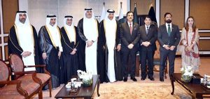 Chairman Senate, Syed Yousaf Raza Gilani in a meeting with Speaker of the Shura Council of the State of Qatar, H.E. Hassan Bin Abdullah Al-Ghanim.