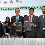 Chief Statistician, Pakistan Bureau of Statistics (PBS), Dr. Naeem-Uz- Zafar, and SS/RM PBS, Muhammad Sarwar Gondal, with documents after signing of MoU between PBS and Ministry of Industries and Production during the closing ceremony of Data Fest 2025 at Pak-China Centre for International Cooperation