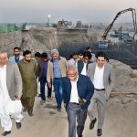 Federal Minister for Communications Abdul Aleem Khan visiting the work of Motorway M5 damaged during flood at Jalalpur Pirwala