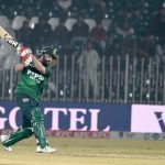 Pakistan’s Muhammad Nawaz plays a shot during the Pakistan T20I Tri-Nation Series match against Zimbabwe in Rawalpindi Stadium
