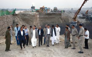 Federal Minister for Communications Abdul Aleem Khan visiting the work of Motorway M5 damaged during flood at Jalalpur Pirwala