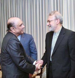 President Asif Ali Zardari meeting Mr Ali Ardeshir Larijani, Secretary of the Supreme National Security Council of Iran, at Aiwan-e-Sadr.