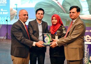 Chief Statistician, Pakistan Bureau of Statistics (PBS), Dr. Naeem-Uz- Zafar, and SS/RM PBS, Muhammad Sarwar Gondal, with documents after signing of MoU between PBS and Ministry of Industries and Production during the closing ceremony of Data Fest 2025 at Pak-China Centre for International Cooperation