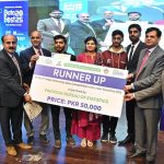 Chief Statistician, Pakistan Bureau of Statistics (PBS), Dr. Naeem Uz Zafar, and SS/RM PBS, Muhammad Sarwar Gondal, distribute awards and cheques among participants of Quiz, Poster, and Project competitions during the closing ceremony of DataFest-2025 at the Pak-China Friendship Centre