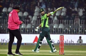 Pakistani batsman Hussain Talat plays a shot during the first ODI between Pakistan and Sri Lanka at Rawalpindi Cricket Stadium.