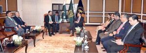 Chairman Senate, Syed Yousaf Raza Gilani exchanging views with Mohammed Taha Al-Ahmad, Chairman Of The Supreme Elections Commission of Syria