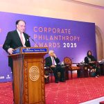 Federal Minister for Finance and Revenue, Senator Muhammad Aurangzeb addressing the Launch and Award Ceremony of the Corporate Philanthropy Report 2024
