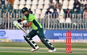 Pakistani batsman Hussain Talat plays a shot during the first ODI between Pakistan and Sri Lanka at Rawalpindi Cricket Stadium.