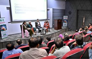 Dr. Aamir Alamgir, Assistant Professor, University of Karachi; Ms. Zofeen Ebrahim, Senior Environmental Journalist and IBA faculty member; and Dr. Tahira, researcher on climate adaptation and inclusion, address the seminar titled “Climate-induced Social Fragmentation and its Link to Violent Extremism” at IBA University, Karachi. The seminar was organized by PID Karachi in collaboration with PID Media Cell to Counter Violent Extremism (CVE), Islamabad, under its series on Understanding Disinformation and Its Digital Spread