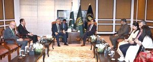 Chairman Senate, Syed Yousaf Raza Gilani exchanging views with Saad Araous, Member Of Parliament from Algeria
