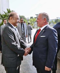 President Asif Ali Zardari receiving His Majesty King Abdullah II ibn Al Hussein of the Hashemite Kingdom of Jordan at Aiwan-e-Sadr.