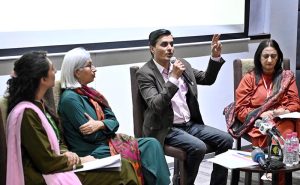 Dr. Aamir Alamgir, Assistant Professor, University of Karachi; Ms. Zofeen Ebrahim, Senior Environmental Journalist and IBA faculty member; and Dr. Tahira, researcher on climate adaptation and inclusion, address the seminar titled “Climate-induced Social Fragmentation and its Link to Violent Extremism” at IBA University, Karachi. The seminar was organized by PID Karachi in collaboration with PID Media Cell to Counter Violent Extremism (CVE), Islamabad, under its series on Understanding Disinformation and Its Digital Spread