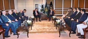 Chairman Senate Syed Yousaf Raza Gilani exchanging views with the Konstantin Kosachyov, Deputy Speaker of the Federation Council of the Russian Federation