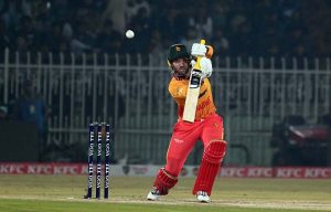 Zimbabwe’s batter Brendan Taylor plays a shot during the Pakistan T20I Tri-Nation Series cricket match between Zimbabwe and Pakistan at Pindi Cricket Stadium