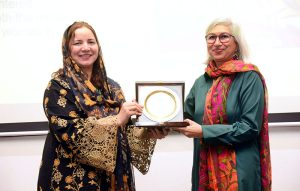 Dr. Aamir Alamgir, Assistant Professor, University of Karachi; Ms. Zofeen Ebrahim, Senior Environmental Journalist and IBA faculty member; and Dr. Tahira, researcher on climate adaptation and inclusion, address the seminar titled “Climate-induced Social Fragmentation and its Link to Violent Extremism” at IBA University, Karachi. The seminar was organized by PID Karachi in collaboration with PID Media Cell to Counter Violent Extremism (CVE), Islamabad, under its series on Understanding Disinformation and Its Digital Spread