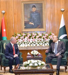 President Asif Ali Zardari In a meeting with King Abdullah II ibn Al Hussein of the Hashemite Kingdom of Jordan at Aiwan-e-Sadr.