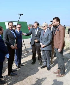 Prime Minister Muhammad Shehbaz Sharif receives briefing during his visit to the construction site of Jinnah Medical Complex and Danish University.