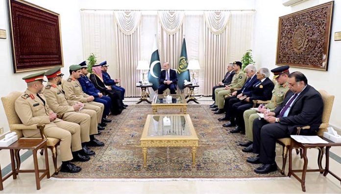 H.E. General Fayyad bin Hamed Al-Ruwaili, Chief of General Staff of the Armed Forces of the Kingdom of Saudi Arabia calls on Prime Minister Muhammad Shehbaz Sharif