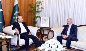 President Asif Ali Zardari meeting Pakistan’s Ambassador-designate to the Russian Federation, Mr. Faisal Niaz Tirmizi at Aiwan-e-Sadr