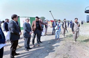 Prime Minister Muhammad Shehbaz Sharif receives briefing during his visit to the construction site of Jinnah Medical Complex and Danish University.
