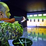 Army officer setting target in simulation stall of Research and Development Establishment (RDE) of Pakistan Army 2nd Edition of Pakistan International Maritime Expo and Conference 2025 at Expo Centre