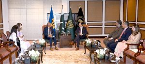 Chairman Senate Syed Yousaf Raza Gilani exchanging views with the Speaker Of Barbados, Mr. Arthur Eugene Holder