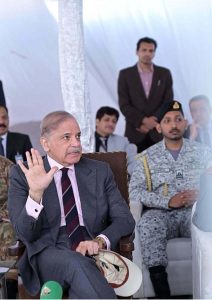 Prime Minister Muhammad Shehbaz Sharif receives briefing during his visit to the construction site of Jinnah Medical Complex and Danish University.