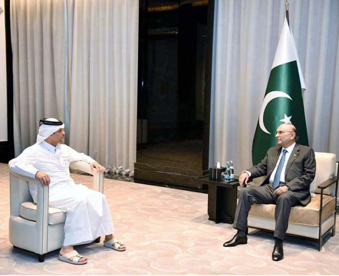 President Asif Ali Zardari in a meeting with H.E. Sheikh Saud bin Abdulrahman Al Thani, Deputy Prime Minister and Minister of State for Defence of Qatar