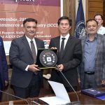 President SCCI, Syed Ehtsham Gilani, presents commemorative shields to members of the ASEAN Ambassador Delegation at SCCI