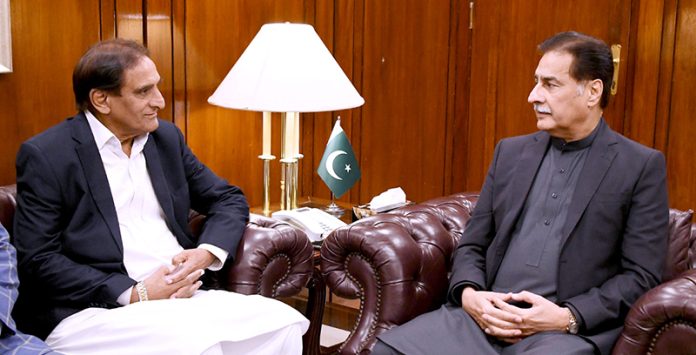 Speaker Azad Jammu and Kashmir Legislative Assembly Chaudhry Latif Akbar calls on Speaker National Assembly Sardar Ayaz Sadiq at Parliament House