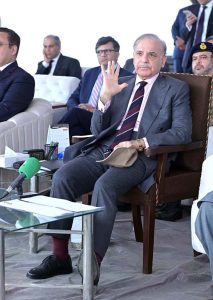 Prime Minister Muhammad Shehbaz Sharif receives briefing during his visit to the construction site of Jinnah Medical Complex and Danish University.